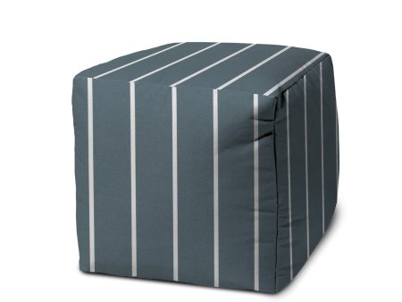 17  Taupe Cube Striped Indoor Outdoor Pouf Cover Sale