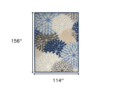 10  X 13  Blue Floral Non Skid Indoor Outdoor Area Rug Discount