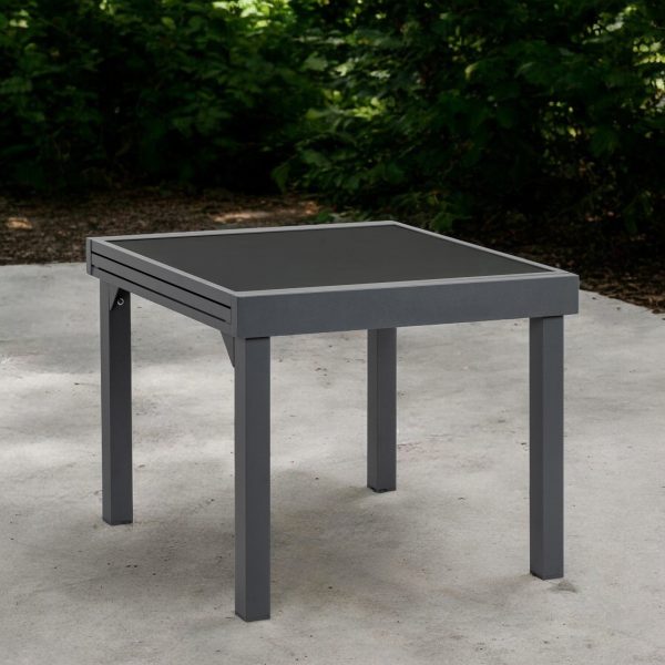 35  Gray Square Glass Extendable Outdoor Side Table on Sale