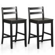 Wooden Bar Stools Set of 2 with Ergonomic Backrest and Footrest-Black Discount