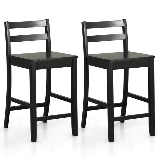 Wooden Bar Stools Set of 2 with Ergonomic Backrest and Footrest-Black Discount