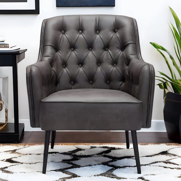 29  Black Faux Leather Tufted Arm Chair on Sale