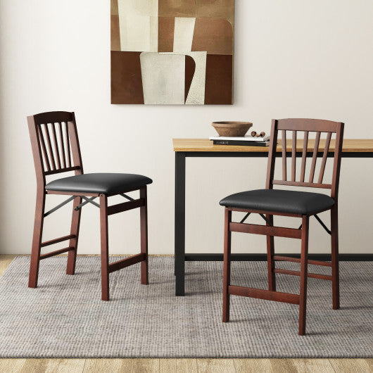 Set of 2 Counter Height Chairs Folding Kitchen Island Stool with Padded Seat-Brown Sale