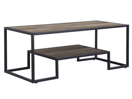 45  Black And Rustic Oak Paper Veneer And Metal Rectangular Coffee Table With Shelf Online Hot Sale