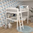 White Solid Wood Full Double Size Loft Bed with Desk and Storage Online Hot Sale