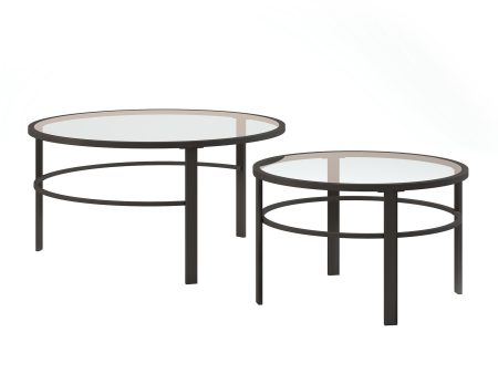 Set of Two 36  Clear And Black Glass And Steel Round Nested Coffee Tables Online now