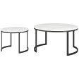 Set of Two 36  White And Black Faux Marble And Steel Round Nested Coffee Tables Hot on Sale