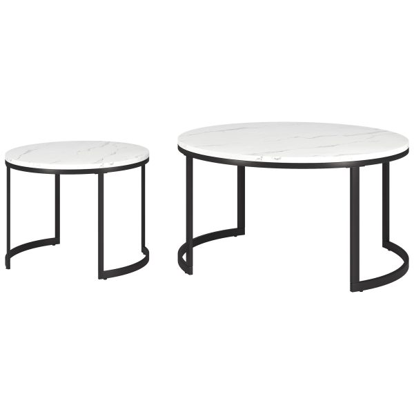 Set of Two 36  White And Black Faux Marble And Steel Round Nested Coffee Tables Hot on Sale