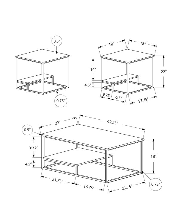 Set of Three 42  White And Silver Metal Coffee Table With Shelf For Cheap