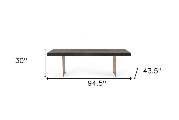 95  Dark Brown And Brass Metal Sled Base Dining Table Fashion