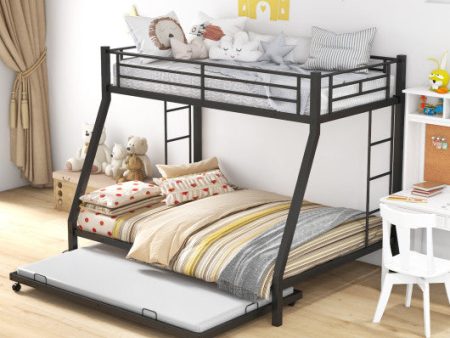 Twin Over Full Bunk Bed Frame with Trundle for Guest Room-Black Online