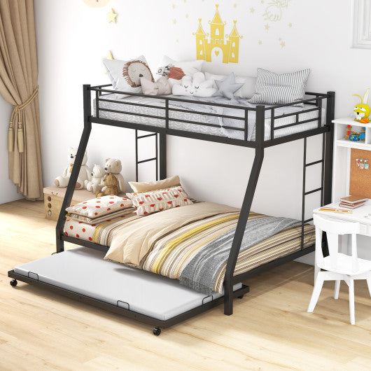 Twin Over Full Bunk Bed Frame with Trundle for Guest Room-Black Online