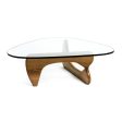 50  Clear And Brown Glass And Solid Wood Triangle Coffee Table For Cheap