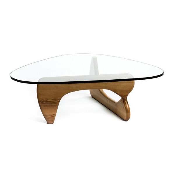 50  Clear And Brown Glass And Solid Wood Triangle Coffee Table For Cheap