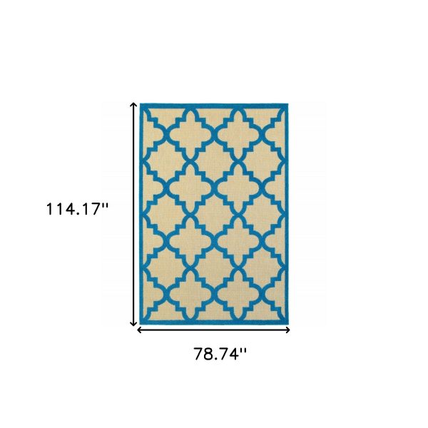 7  X 10  Blue and Beige Geometric Stain Resistant Indoor Outdoor Area Rug Online Sale