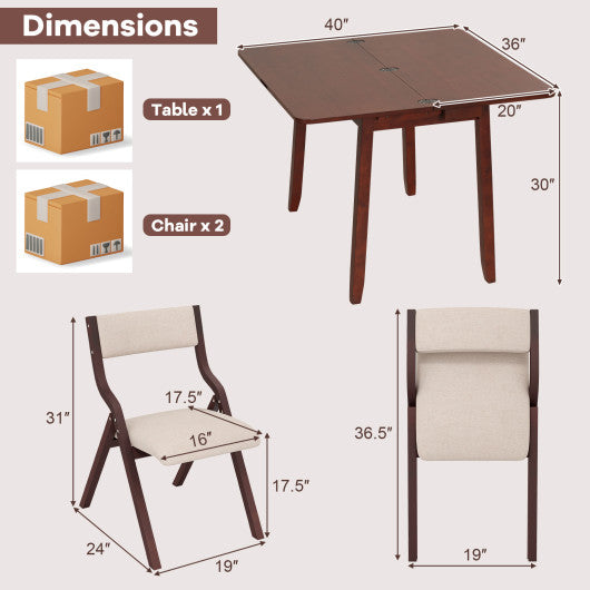 Kitchen Table Set for 2 Expandable Dining Table with 2 Upholstered Folding Chairs Cheap