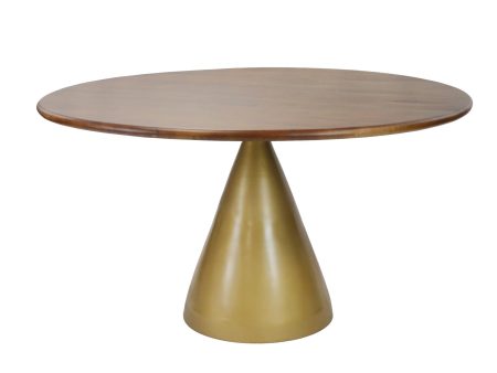 48  Brown And Gold Rounded Solid Wood And Iron Pedestal Base Dining Table For Discount