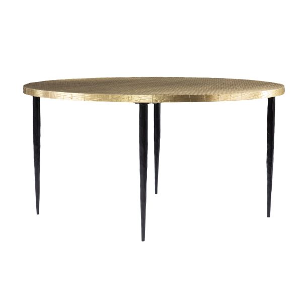 34  Black And Gold Embossed Metal Round Coffee Table For Sale