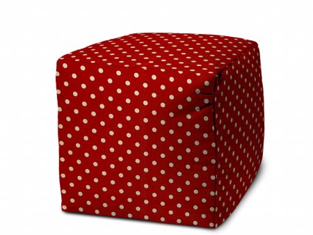 17  Red Polyester Cube Polka Dots Indoor Outdoor Pouf Ottoman Fashion