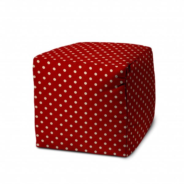 17  Red Polyester Cube Polka Dots Indoor Outdoor Pouf Ottoman Fashion