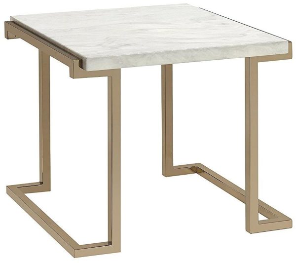 24  Gold And White Faux Marble And Stainless Steel End Table Sale