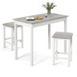 3-Piece Bar Table Set Dining Table and 2 Bar Stools-White Fashion