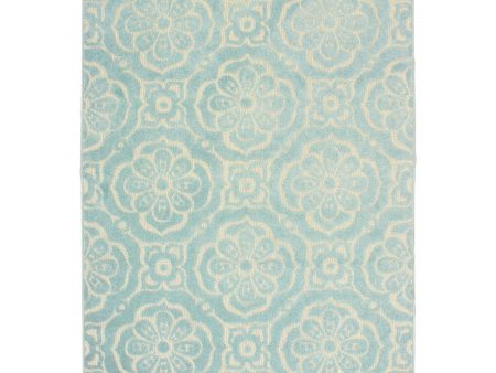 10  X 13  Blue and Ivory Floral Stain Resistant Indoor Outdoor Area Rug Cheap