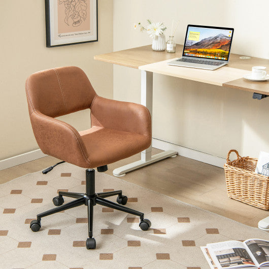 Mid Century Office Chair Faux Leather with Armrests-Brown Online Hot Sale