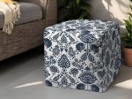 17  Blue Polyester Cube Indoor Outdoor Pouf Ottoman Sale