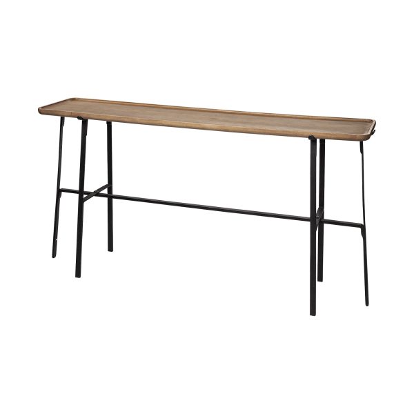 14  Brown and Black Solid Wood Trestle Console Table For Cheap