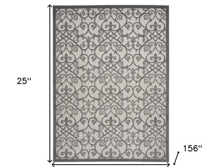 10  X 13  Grey And Charcoal Damask Non Skid Indoor Outdoor Area Rug For Cheap