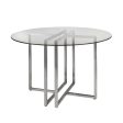 42  Clear And Silver Rounded Glass And Metal Trestle Base Dining Table on Sale