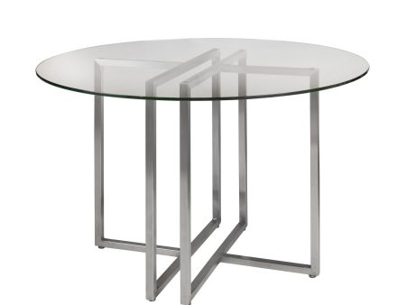 42  Clear And Silver Rounded Glass And Metal Trestle Base Dining Table on Sale