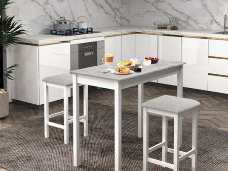 3-Piece Bar Table Set Dining Table and 2 Bar Stools-White Fashion