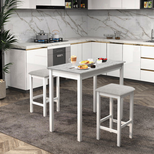 3-Piece Bar Table Set Dining Table and 2 Bar Stools-White Fashion