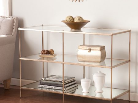 42  Clear and Gold Glass Mirrored Frame Console Table With Shelves Online Hot Sale