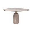 54  Brown And Gold Rounded Solid Wood And Metal Pedestal Base Dining Table Supply