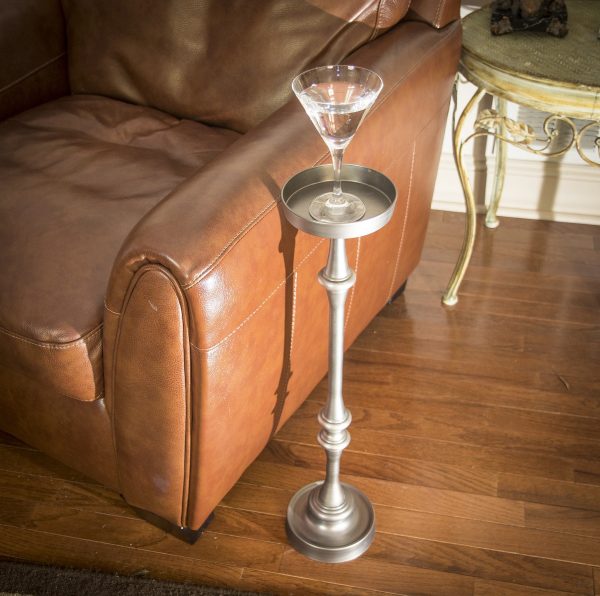 Brushed Silver Finish Drink Size Accent Table Hot on Sale