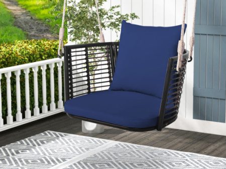 Single Person Hanging Seat with Woven Rattan Backrest for Backyard-Blue For Cheap