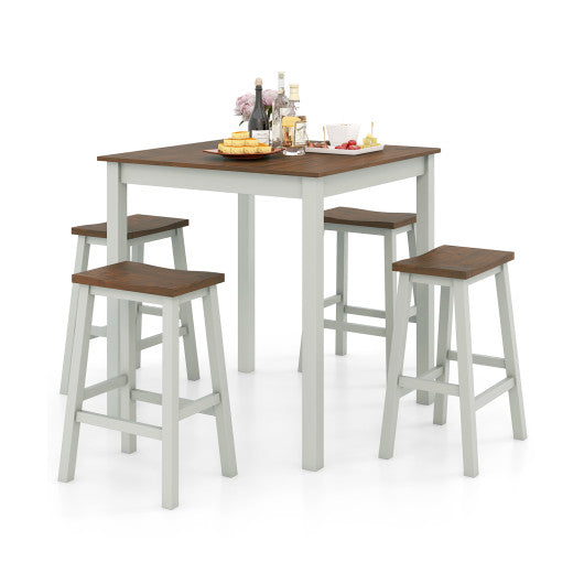 5 Piece Dining Table Set with 4 Saddle Stools for Kitchen Dining Room Apartment-Ash Gray Discount