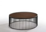 Modern Walnut and Black Metal Rods Round Coffee Table Online now