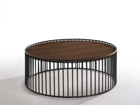 Modern Walnut and Black Metal Rods Round Coffee Table Online now