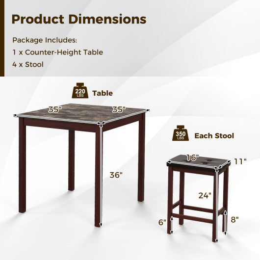 5-Piece Bar Table Set Counter-Height Dining Table and 4 Bar Stools-Brown Hot on Sale