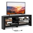 Corner TV Stand with Power Outlet and 4 Open Storage Shelves-Black Online