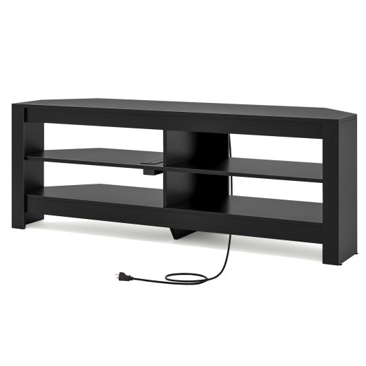 Corner TV Stand with Power Outlet and 4 Open Storage Shelves-Black Online