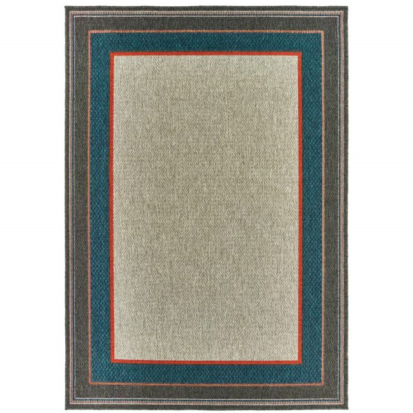 10  X 13  Blue and Gray Stain Resistant Indoor Outdoor Area Rug Hot on Sale