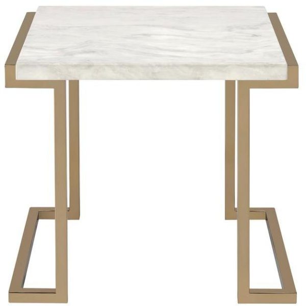 24  Gold And White Faux Marble And Stainless Steel End Table Sale