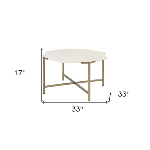 33  White And Gold Genuine Marble And Metal Octagon Coffee Table Fashion