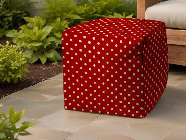 17  Red Polyester Cube Polka Dots Indoor Outdoor Pouf Ottoman Fashion