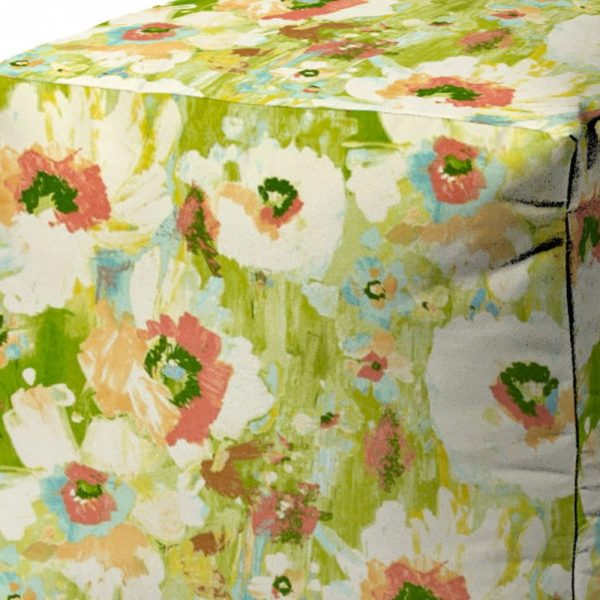 17  Green Cube Floral Indoor Outdoor Pouf Cover Online